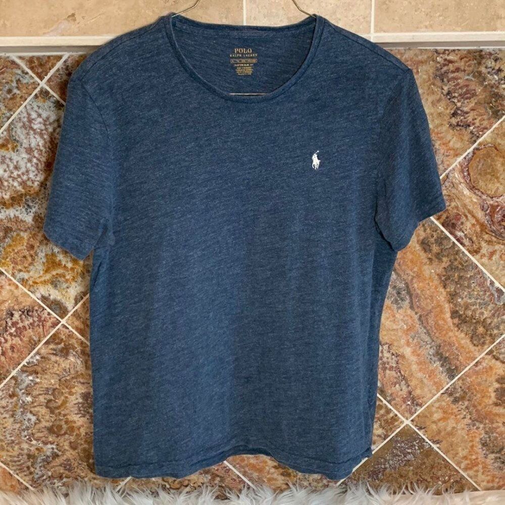 MEN'S RALPH LAUREN POLO CREW HEATHERED BLUE SHORT SLEEVE T SHIRT CUSTOM SLIM XL